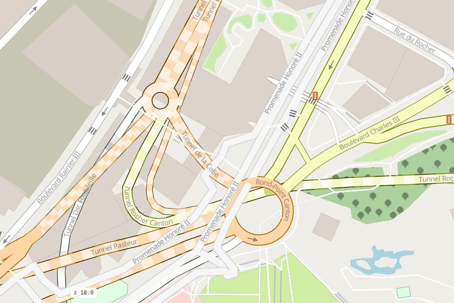 A raised walkway passing over a roundabout